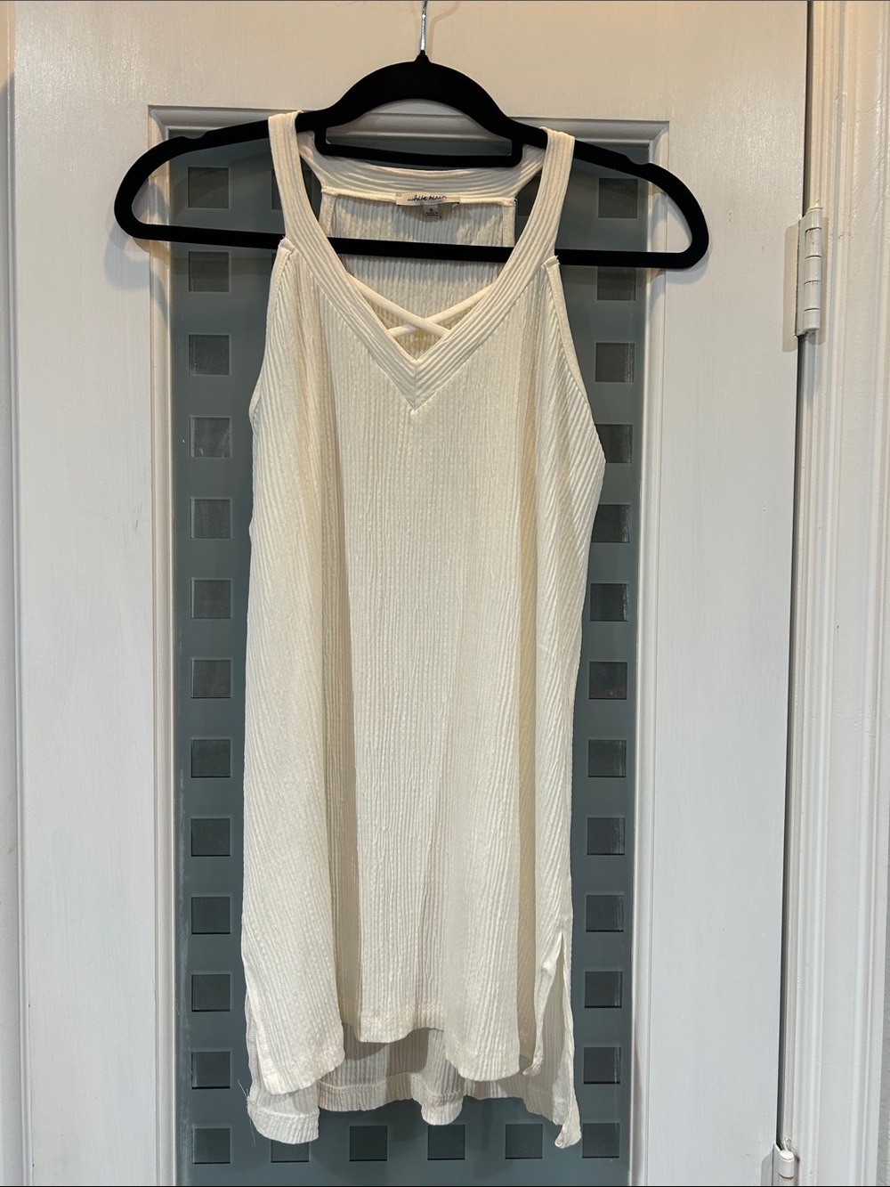 white birch Cream Ribbed V-Neck Camisole with Crisscross Detail